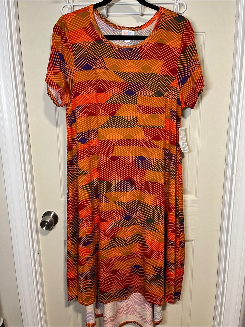 LuLaRoe Orange Red Geometric Midi Dress